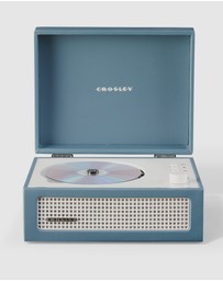 Crosley - Crosley Voyager Portable Retro CD Player with Stereo Bluetooth Speakers, FM Radio - Washed Blue