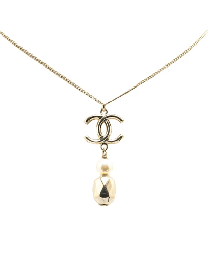 Pre-Loved by Azura Reborn - Pre-Loved Gold Plated CC Faux Pearl Pendant Necklace