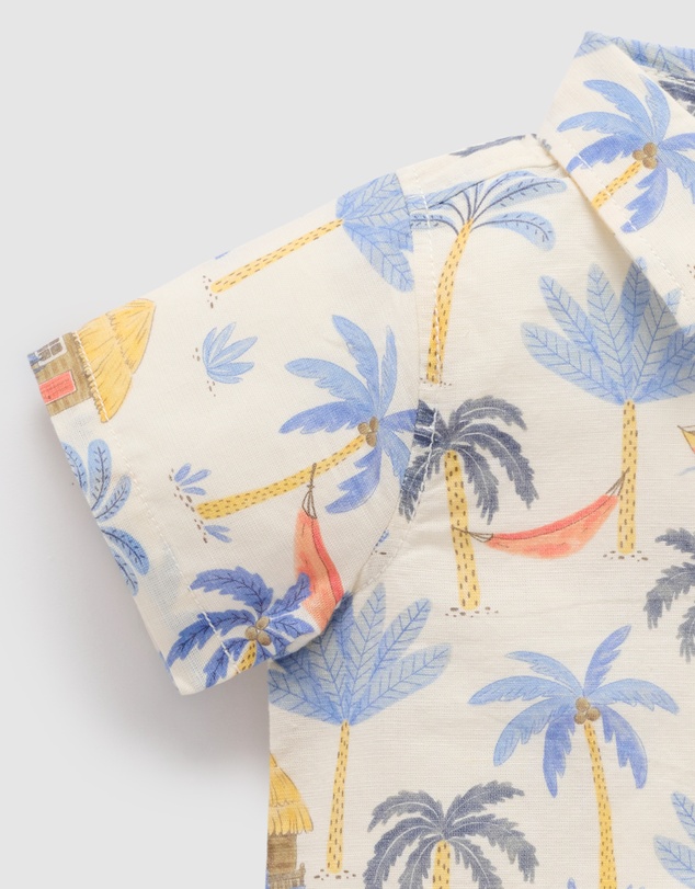 Purebaby - Palm Tree Linen Blend Shirt -Kids-Babies