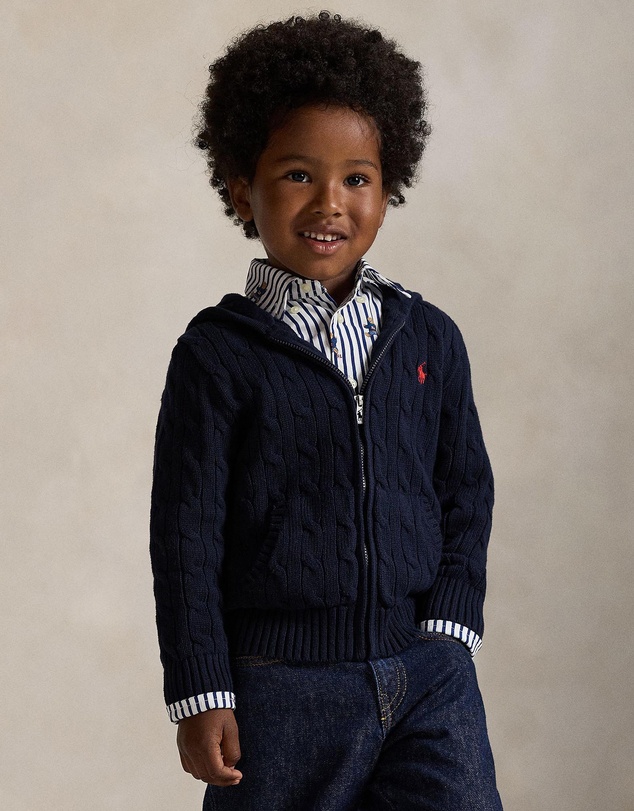 Polo Ralph Lauren - Cable Cotton Hooded Full-Zip Sweater - ICONIC EXCLUSIVE - Babies-Kids
