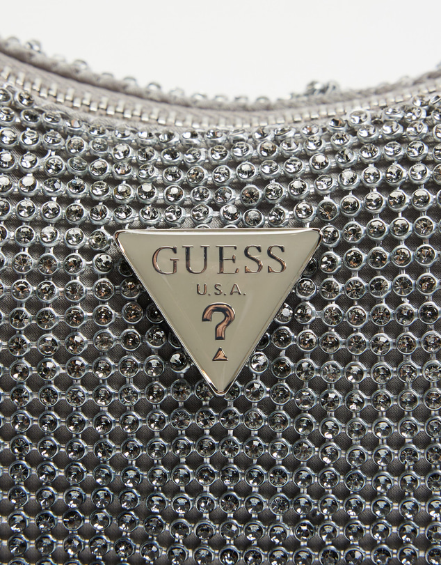 GUESS - Zalina Mini Top Zip Shoulder Bag Rhinestone Mesh