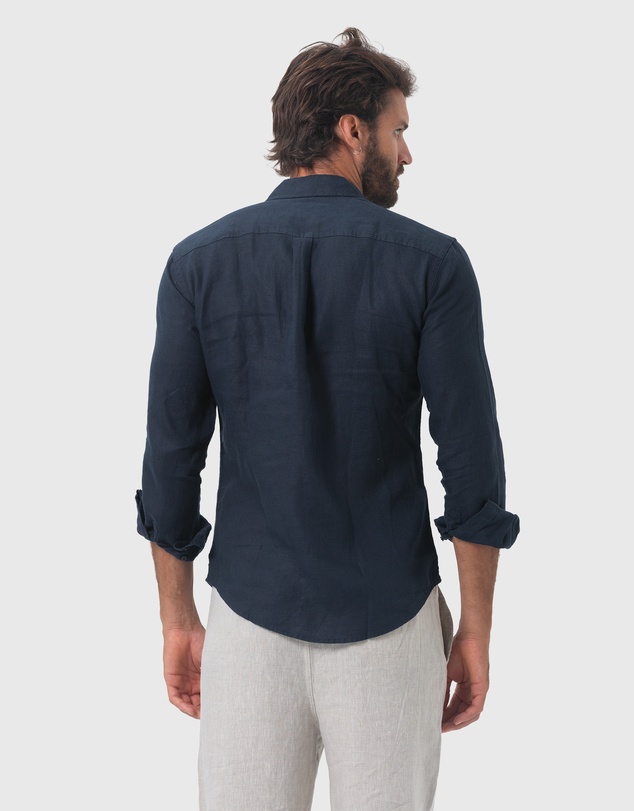 Coast Clothing - Long Sleeve Linen Shirt in Navy Blue
