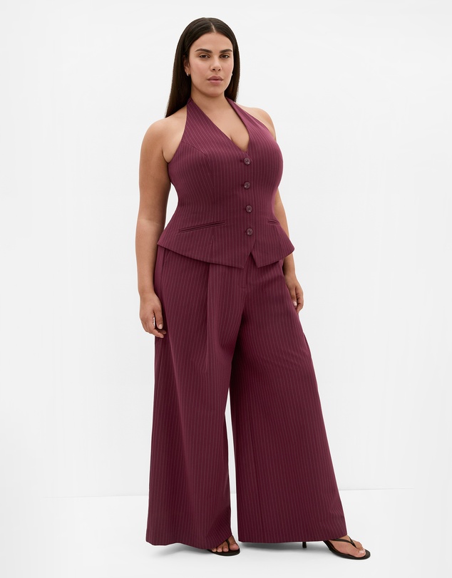 City Chic - Plus size Cora Blue Stripe Vest - berry