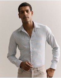 Trenery - Tailored Fit Supima Cotton Micro Check Shirt in White