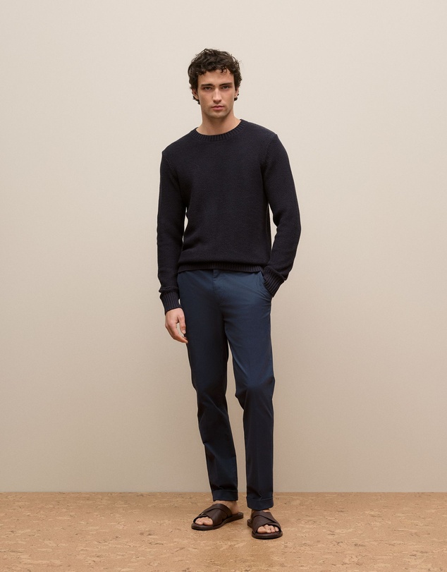 Trenery - Linen Cotton Texture Knit Crew in Navy