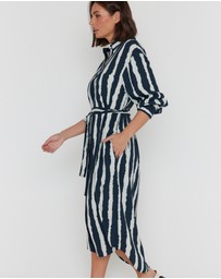 ALEXANDRA - Bantas Dress Navy Textured Stripe