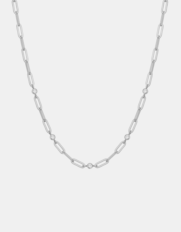 Ania Haie - Silver Bezel Station Paper Clip Chain Necklace