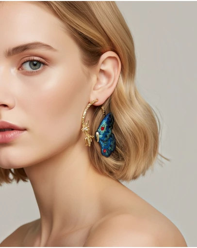 Mossée - Odette Embroidered Butterfly Hoop Earrings