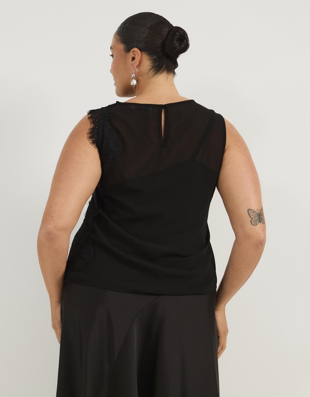 Atmos&Here Curvy - Iris Contrast Lace Insert Georgette Top