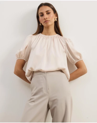 Atmos&Here - Everly Satin Puff Sleeve Blouse