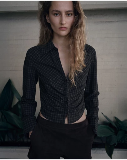 M.N.G - Gathered Plaid Blouse