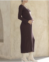 Angel Maternity - Victoire Maternity Knit Bodycon Dress in Dark Brown