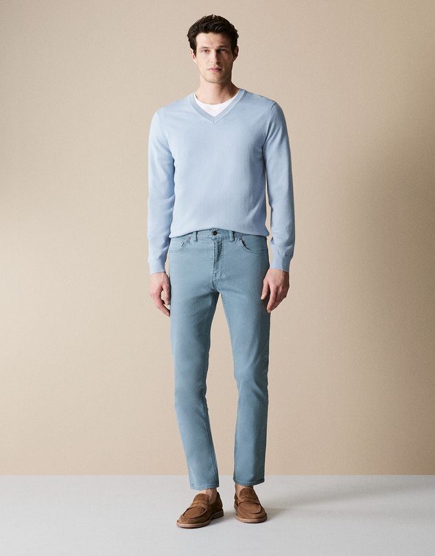 Trenery - Regular Fit Garment Dyed Twill Five Pocket Pant in Blue Grey