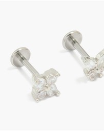 Lovisa - Surgical Steel Cubic Zirconia Floral Flat Back Studs 3-Pack