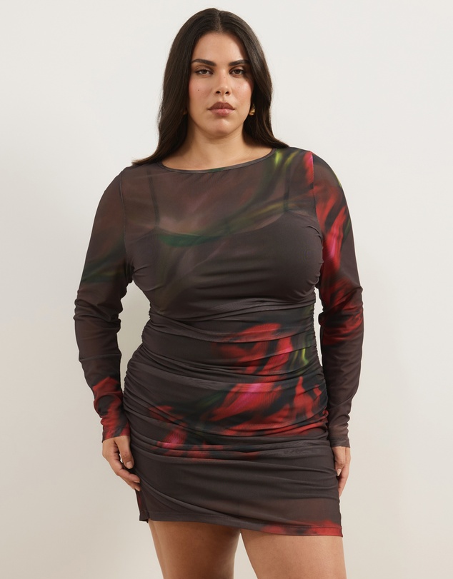 Atmos&Here Curvy - Elsa Long Sleeve Mesh Mini Dress