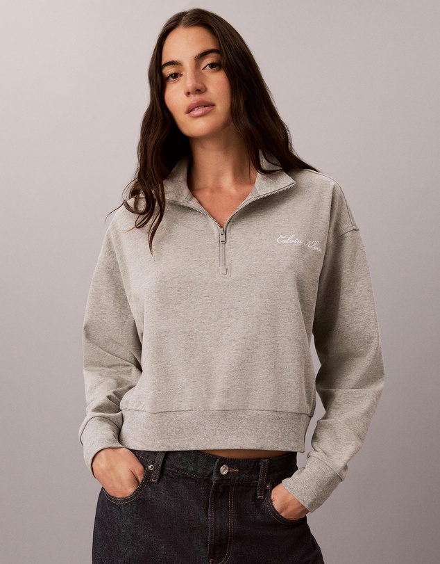 Calvin Klein - Logo Cotton Jersey Heavy Jersey 1/4 Zip Top