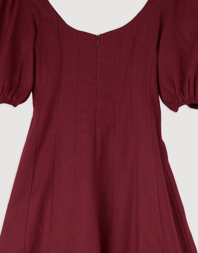 Revibe - Repaired AERE Paloma Linen Puff Sleeve Midi Dress - AU 8