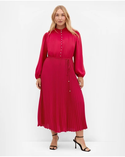 City Chic - Plus size Halle Long Sleeve Pleat Dress - shiraz