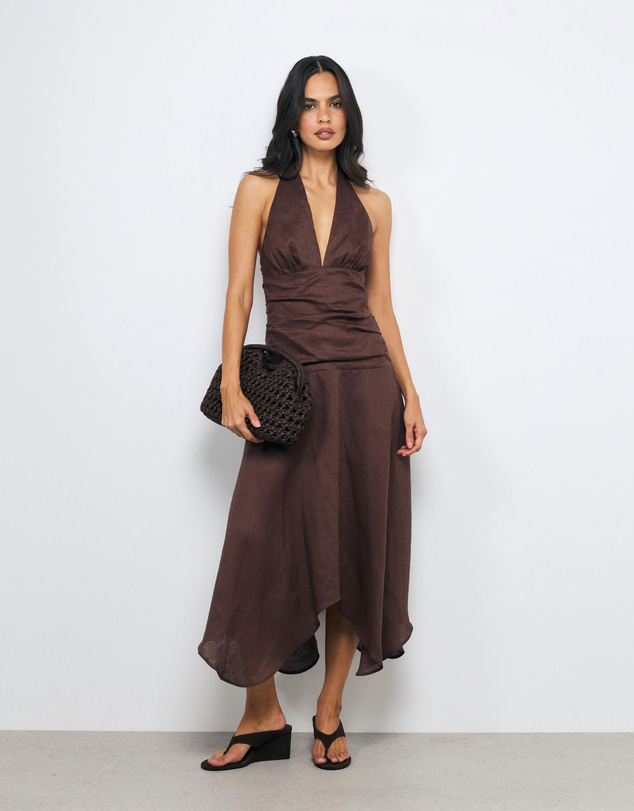 AERE - Sabel Halter Linen Midi Dress