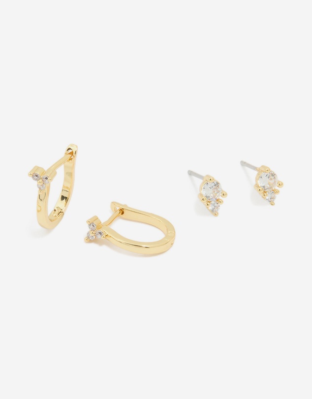 Lovisa - Gold Plated Cubic Zirconia Dainty Chain & Mixed Earrings 5-Pack