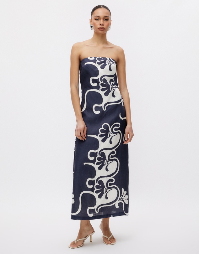 Minima Esenciales - Nivas Linen Empire Strapless Dress