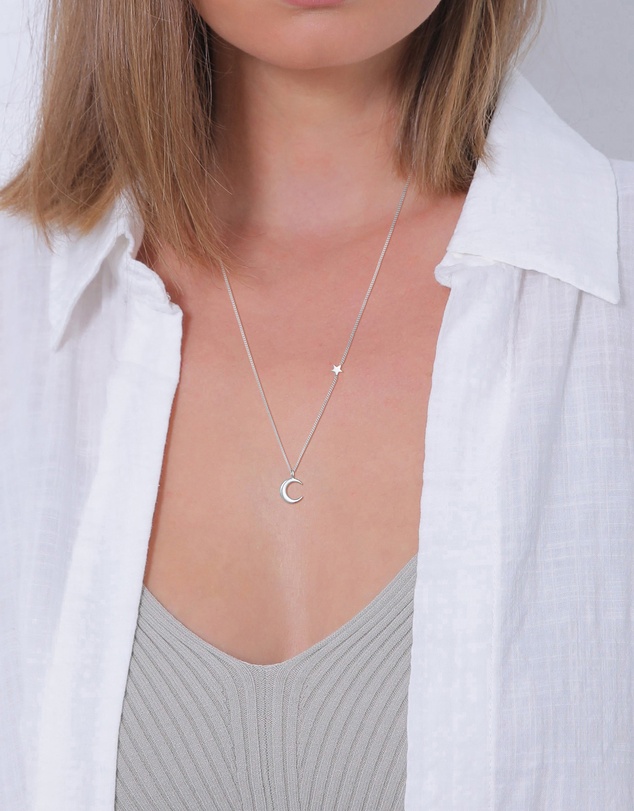 Elli Jewelry - Necklace Pendant Crescent Moon Star Astro in 925 Sterling Silver