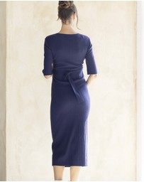 Angel Maternity - Annabella Nursing Knit Ribbed Dress in Navy