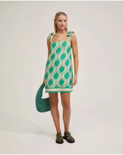 Oxford - Emily Linen Blend Printed Dress