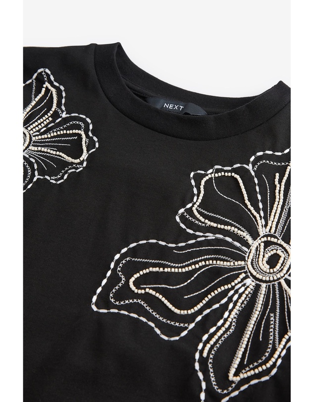 NEXT - Beaded Floral Embelished 100% Cotton T-Shirt