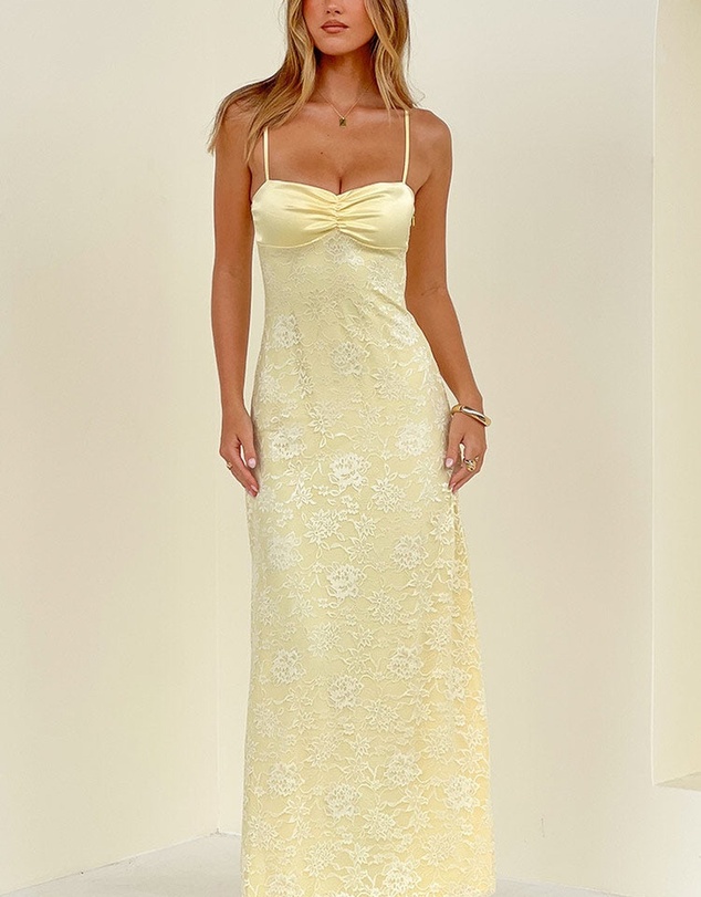 Beginning Boutique - Ely Yellow Lace Maxi Formal Dress