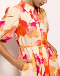 AERE - Linen Puff Sleeve Relaxed Shirt Dress