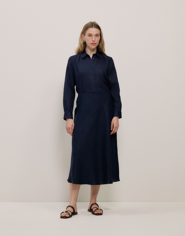 Trenery - Linen Bias Slip Skirt in Night Sky