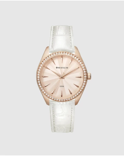 Maxum - Sydney - Rose Gold Tone Dial, Rose Gold Tone Case & White Leather Band