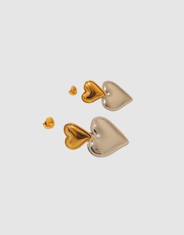 Izoa - Tana Heart Stud Earrings Two-Toned