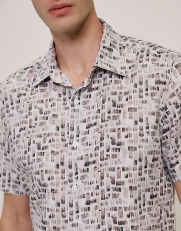 Trenery - Rift Regular Fit Linen Short Sleeve Shirt in Stone