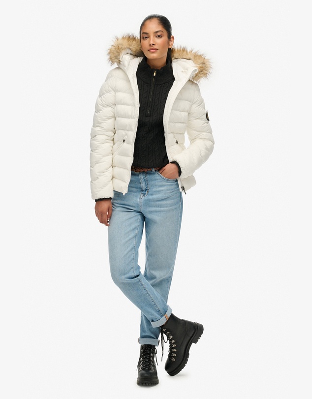 Superdry - Fuji Faux Fur Slim Fit Hood Padded Jacket