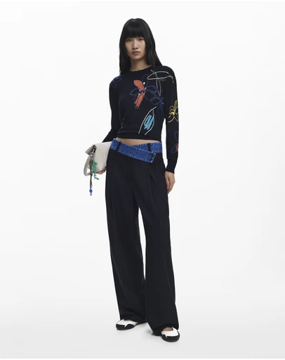 Desigual - Fine sweater with floral strokes