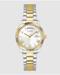 GUESS - Two-Tone Day/Date 36mm White Dial Women's Watch