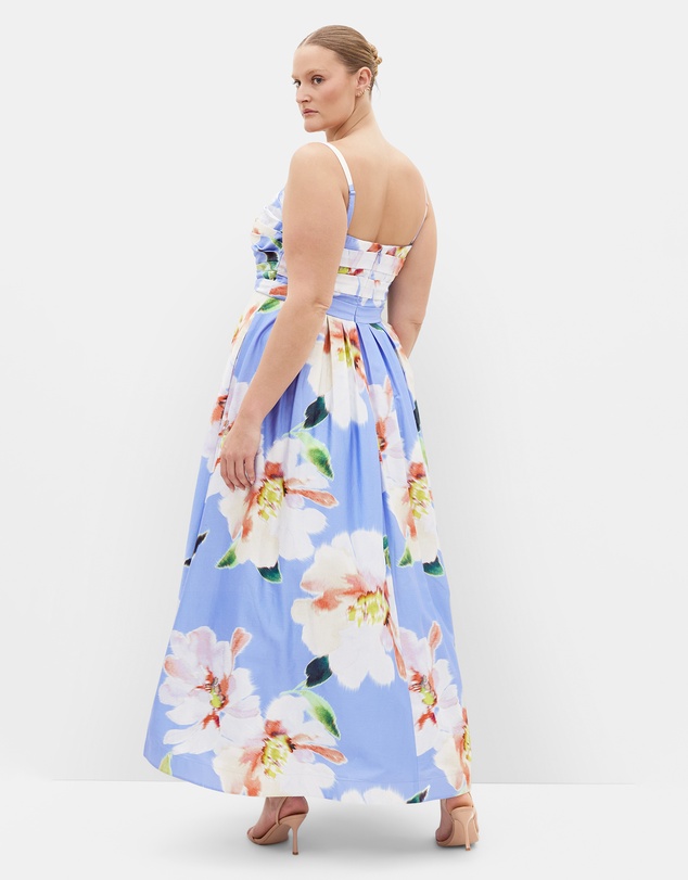 City Chic - Plus size Rosalee Sleeveless Print Maxi Dress - sky blue