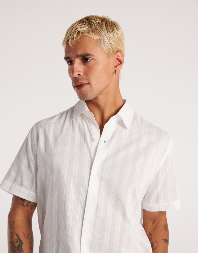 Calibre - Sheer Striped Short Sleeve Shirt White