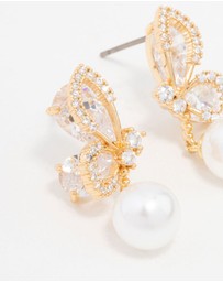 Lovisa - Gold Plated Cubic Zirconia Butterfly Pearl Drop Earrings