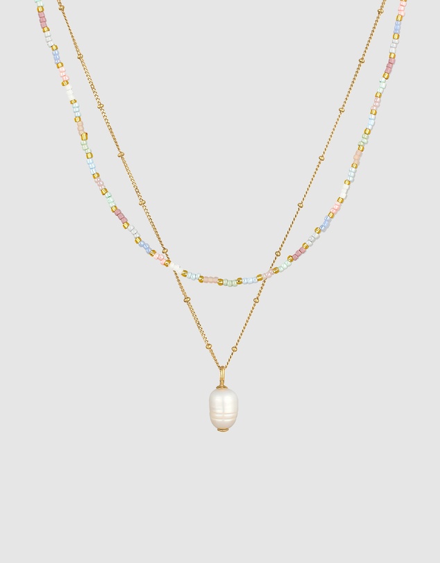 Elli Jewelry - Freshwater Pearl Bead Necklace in Gold-Plated 925 Silver