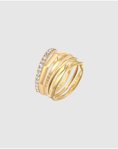 Elli Jewelry - Ultimate Crystal Ring Set in Gold-Plated 925 Silver