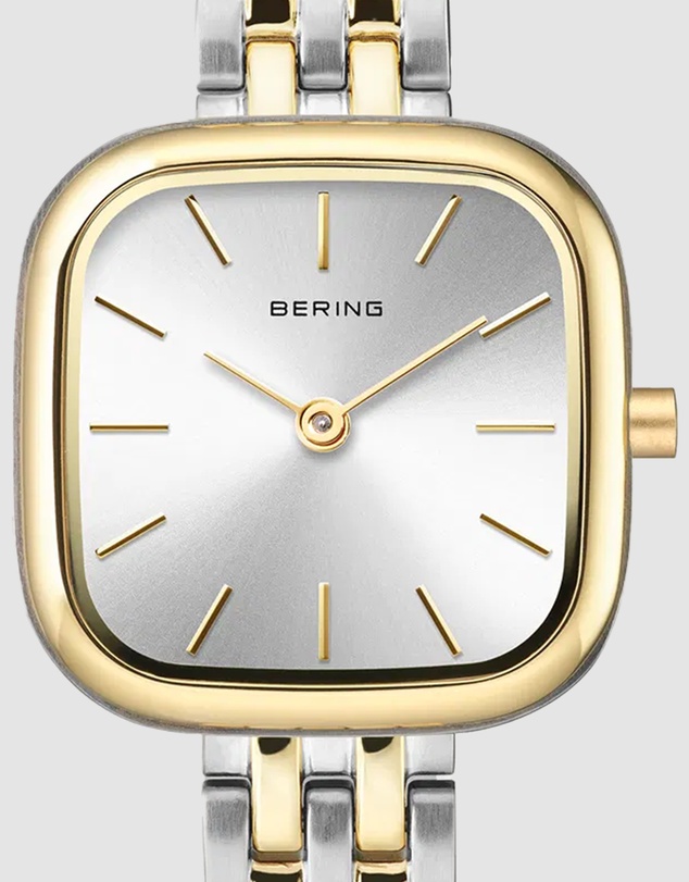 Bering - Bering Classic Ladies 26mm Square Case Two Tone Metal Strap Watch