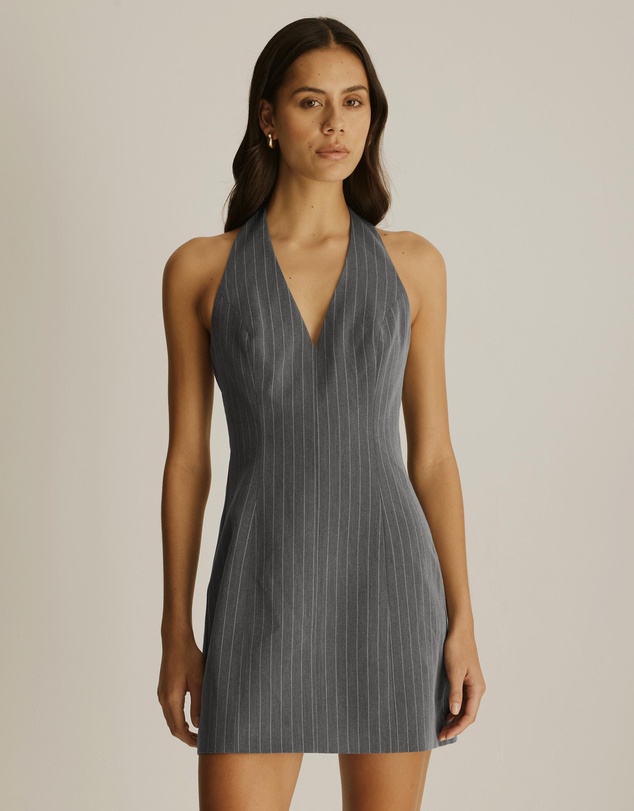 Atmos&Here - Adrienne Pinstripe Halter Mini Dress