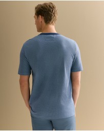 Trenery - Cotton Jacquard Contrast Collar T-shirt in Washed Navy