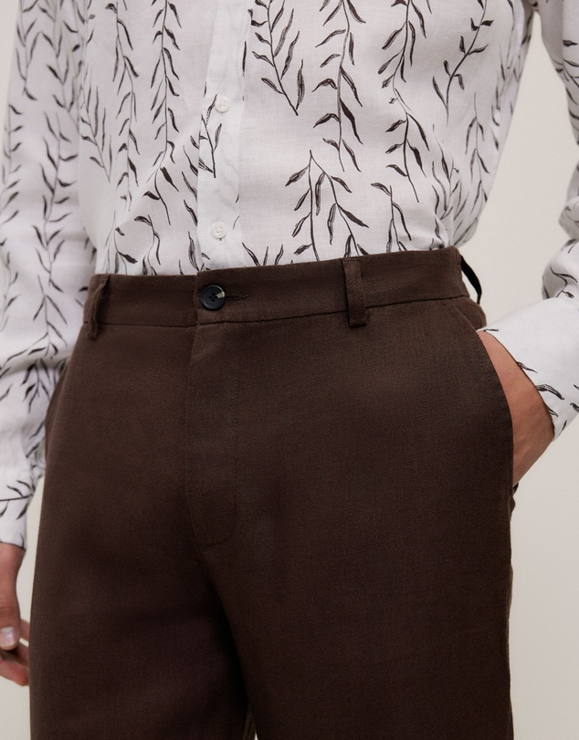 Trenery - Linen Relaxed Tailored Pant in Coffee