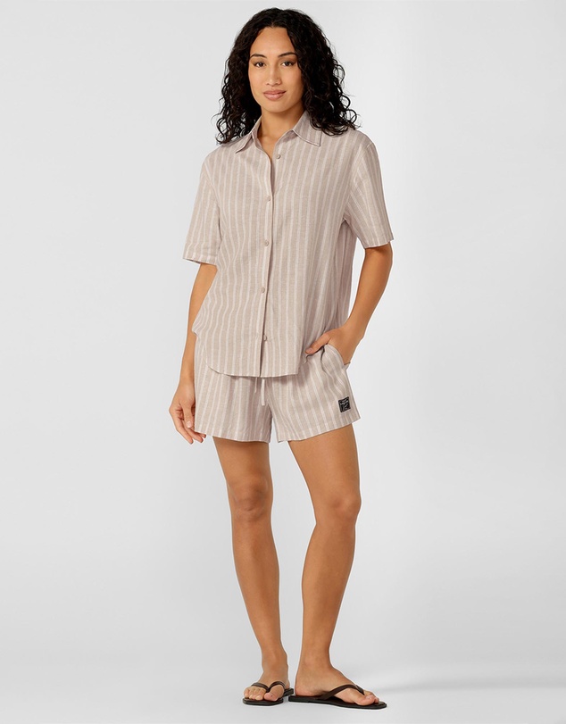 Lorna Jane - Preset Stripe Linen Short Sleeve Shirt
