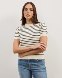 Atmos&Here - Short Sleeve Fine Knit Stripe Top