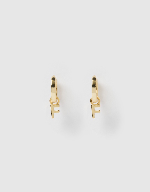 Izoa - Alphabet Letter F Huggie Earrings Gold